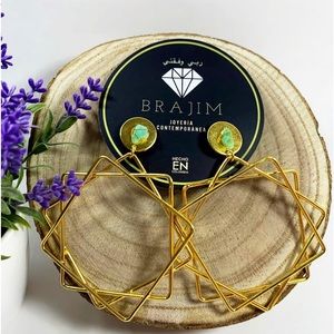 Bronze earrings plated in 24K gold with raw Colombian emeralds